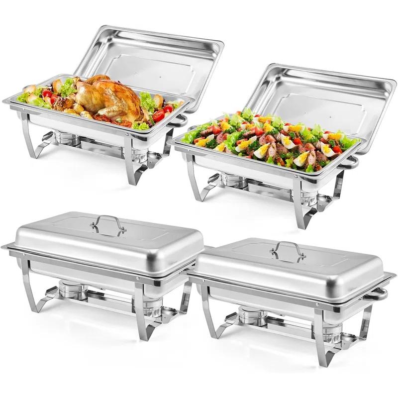 The Party Aisle™ Chafing Dishes For Buffet 4 Pack, 8 Qt Stainless Steel Chafers And Buffet Warmers Sets With Lid, Rectangle Serving Food Warmer Catering Supplies Buffet Display For Parties
