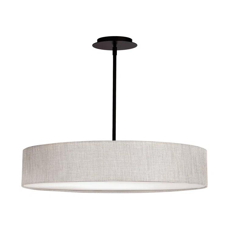 Manhattan Black Aluminum 26" LED Drum Pendant with Beige Fabric Shade