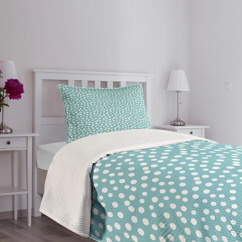 Ambesonne Ambesonne Turquoise Bedspread Set 2 Pcs Polka Dots Romantic Art Twin White and Pale Blue