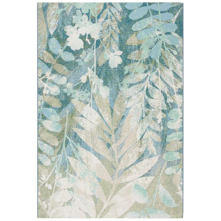Lark Manor™ Aquia Floral Machine Woven Indoor / Outdoor Area Rug in Blue/Ivory