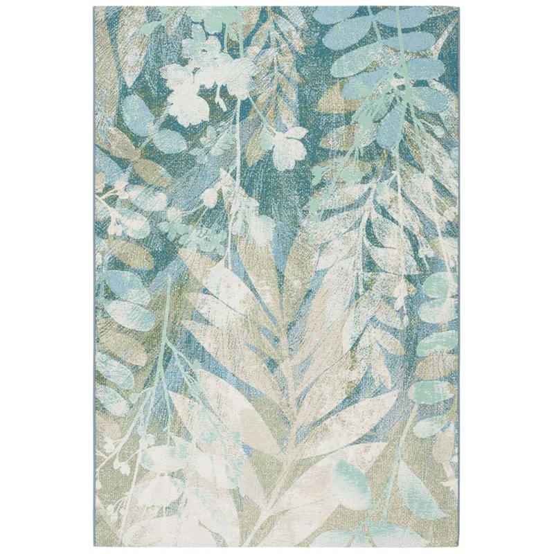 Lark Manor™ Aquia Floral Machine Woven Indoor / Outdoor Area Rug in Blue/Ivory