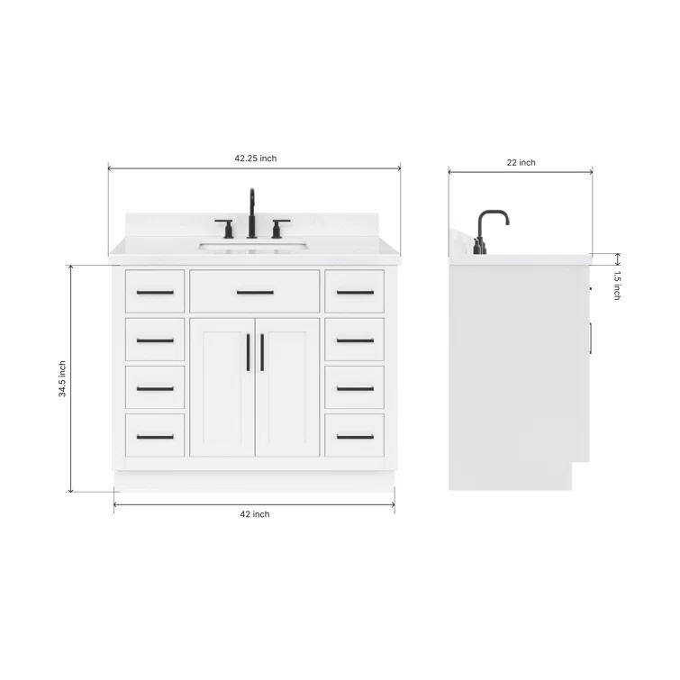 Wildon Home® Tidworth 42'' Solid Wood Single Bathroom Vanity with 1.5'' Carrara Quartz Top, Rectangular Sink