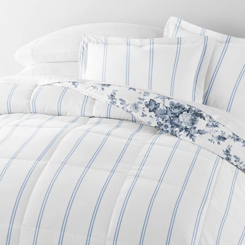 Becky Cameron Stone All Season Down-Alternative Comforter Set in Cabbage Rose Stripe & Reviews | Wayfair