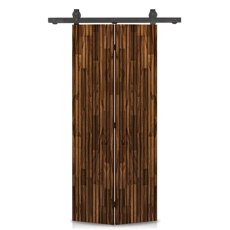 Calhome Japanese Series Stained Pine Wood Bi-Fold Barn Door with Sliding Hardware Kit