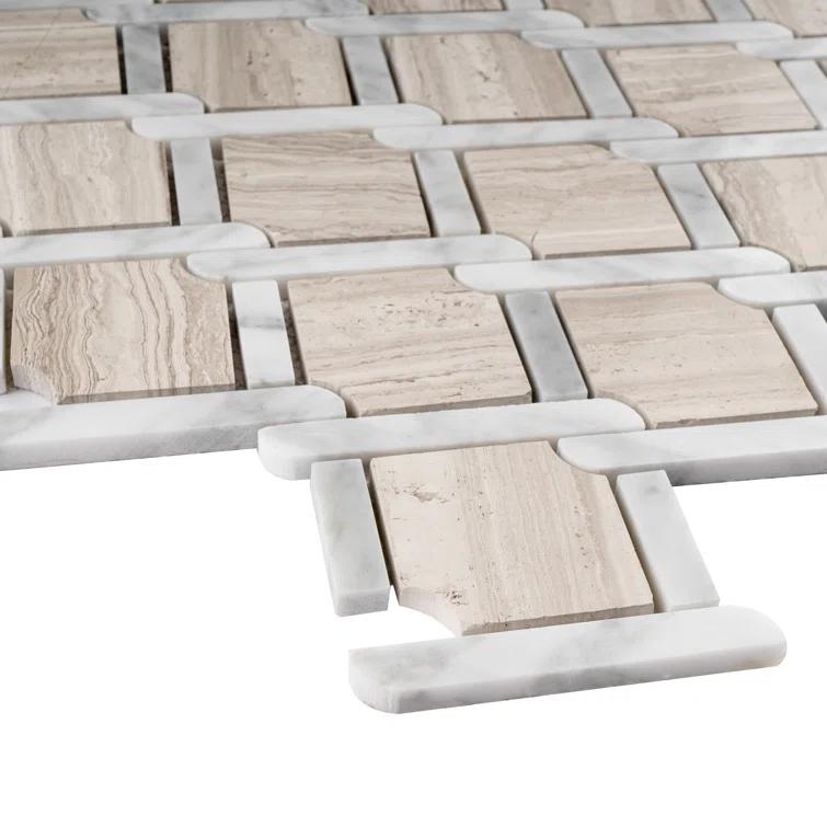 Supreme Tile Wooden Beige 12.01 in. x 12.01 in. Geometric Polished Marble Mosaic Tile
