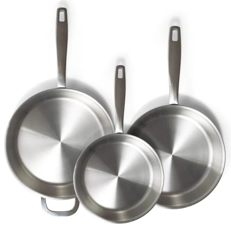 Alva Alva Maestro 3-Piece Professional 5-Ply Stainless Steel Frying Pan Set - Non-Toxic PFAS/PFOA/PTFE-Free Skillets & Cookware - Induction & All Stovetop Compatible - Oven Safe - Stay-Cool Handles