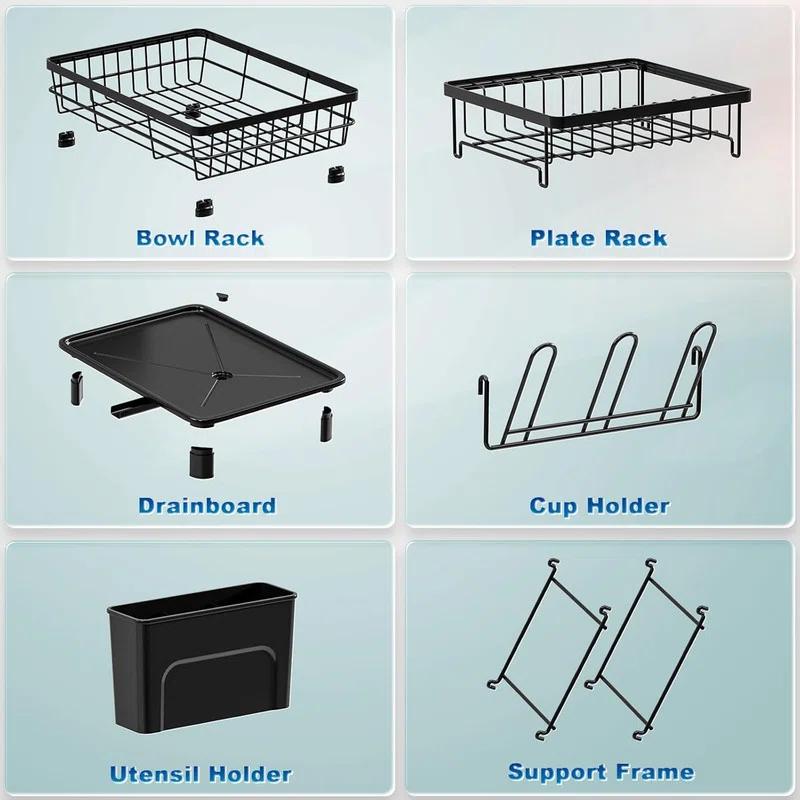 Fabhob 2 Tiers Dish Drying Rack, Space-Saving Dish Racks for Kitchen Counter, Dish Drainer Drying Rack with Drainboard