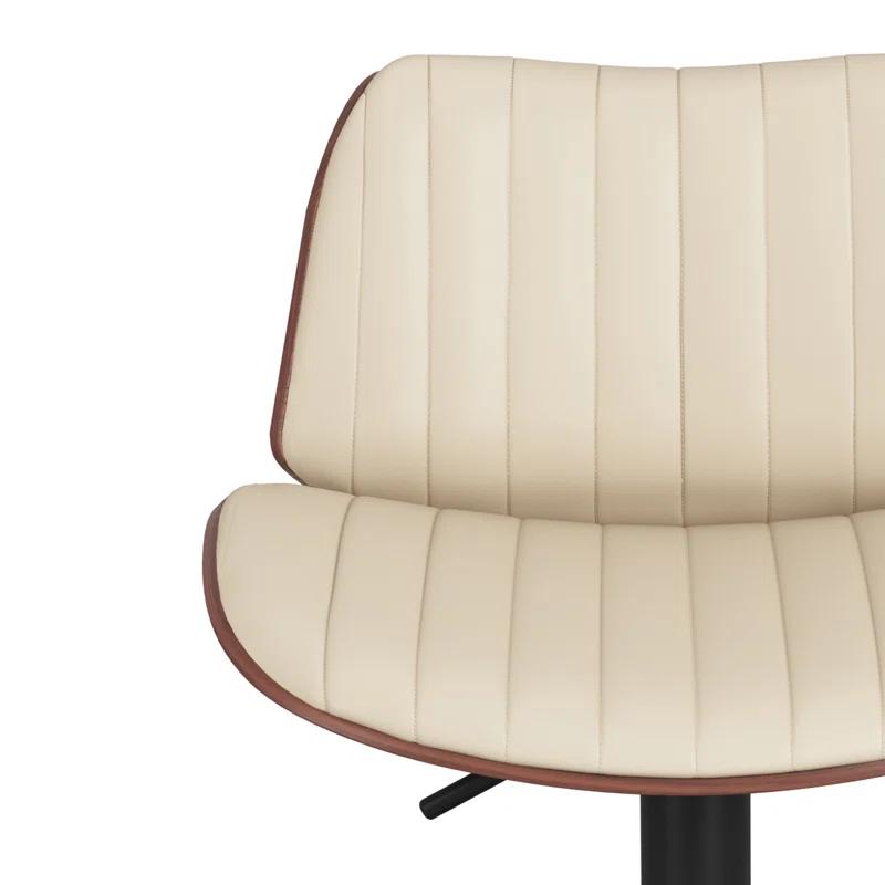 Simpli Home Goulding Adjustable Swivel Upholstered Mid-Century Modern Bar Stool with Hydraulic Lift and Footrest