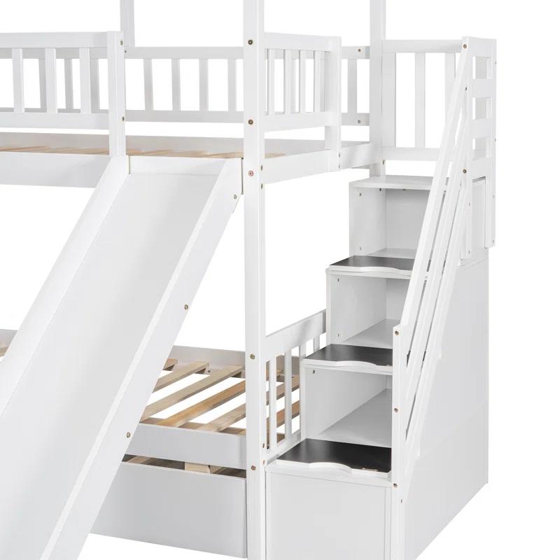 Harper Orchard Twin Over Twin House Bunk Bed With Trundle And Slide