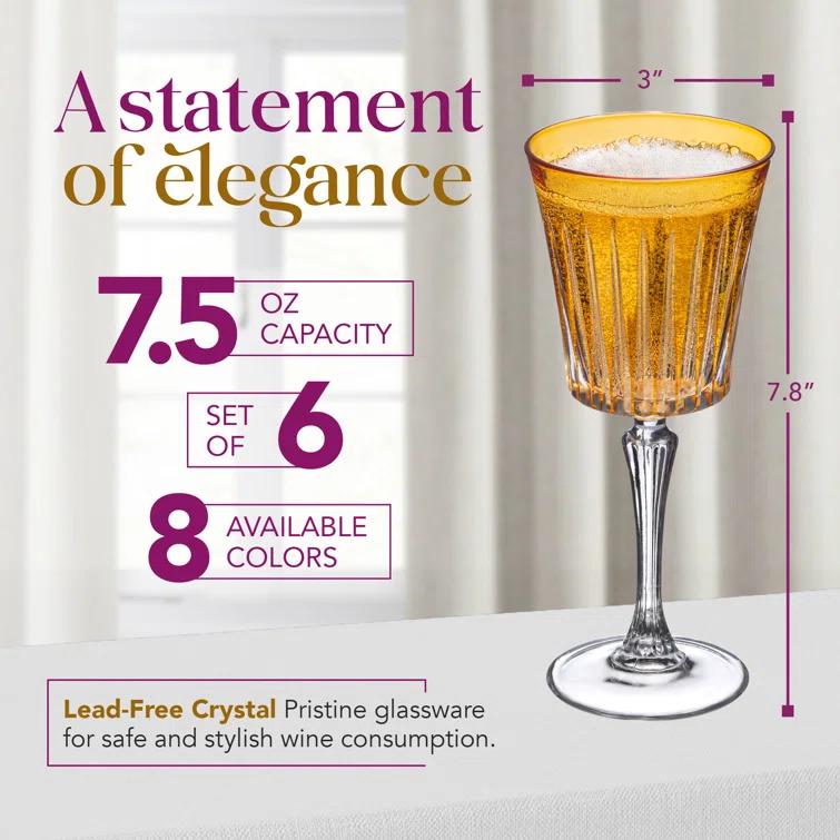 Barski Colored Wine Glasses - Set of 6 Wine Goblets - Glassware - Water Goblets - 7.5 oz (Set of 6)