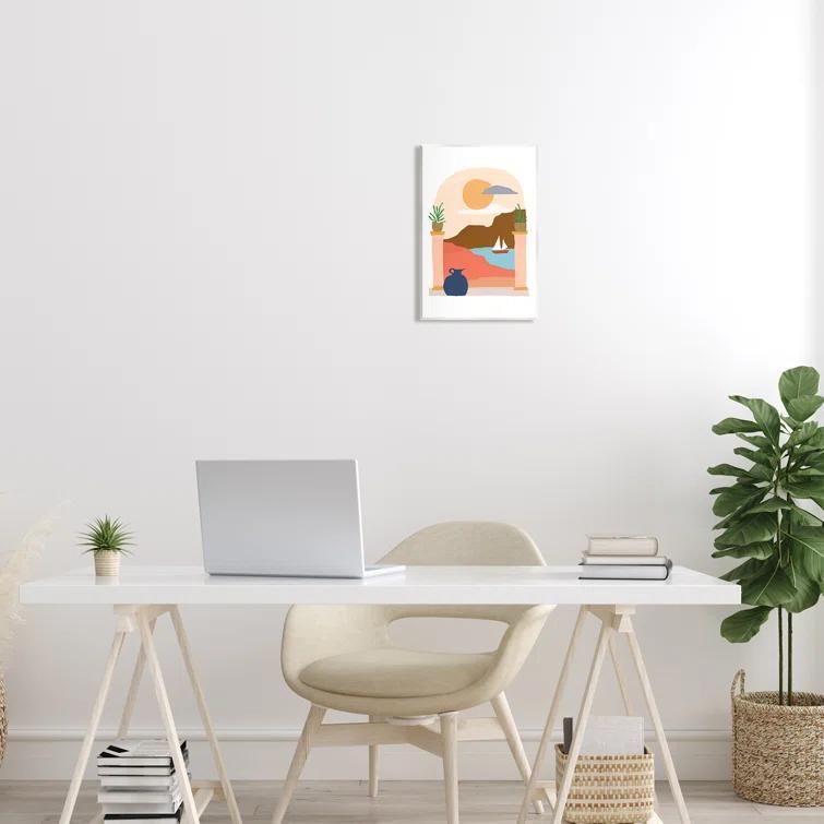 Stupell Industries Calm Distant Sailboat Arch Shaped Landscape Scene by June Erica Vess - Unframed Graphic Art on MDF | Wayfair