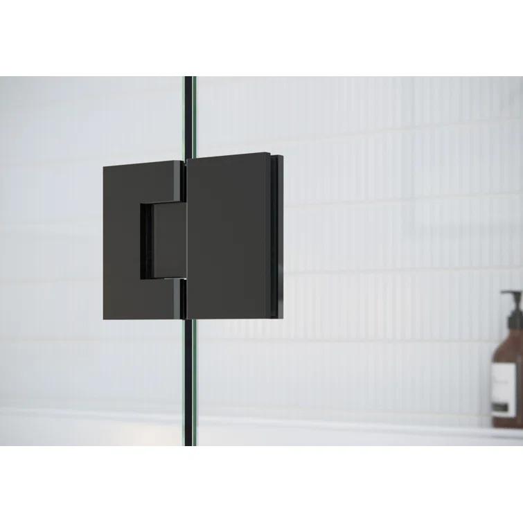 Glass Warehouse Mimas 52.75 in. x 78 in. Fully Frameless Glass Hinge Towel Bar Shower Door TBGH-52-75-MB
