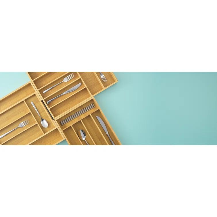JoyJolt JoyJolt Bamboo Expandable Flatware Drawer Organizer for Kitchen Utensils