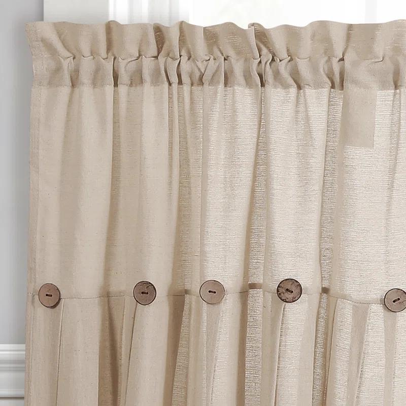 Lush Decor Linen Button Cotton Blend Tailored 29'' W Cafe Curtain (Set of 2)