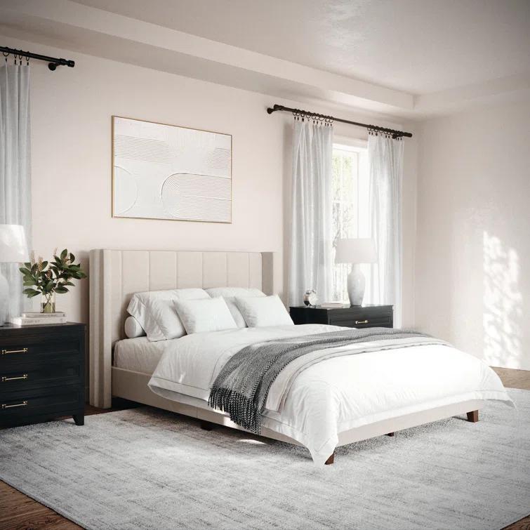 Martha Stewart Martha Stewart Kay Upholstered Platform Bed With Channel Stitched Wingback Headboard