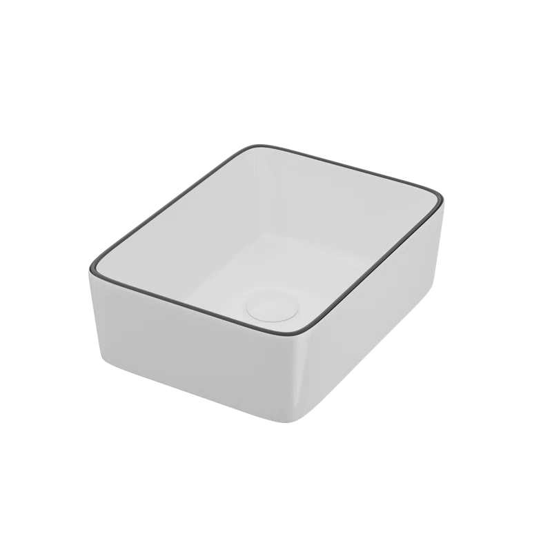 DeerValley DV-1V0317 Deervalley Liberty 16'' X 12'' Rectangular Vitreous China Vessel Bathroom Sink, White With Black Striped Edge