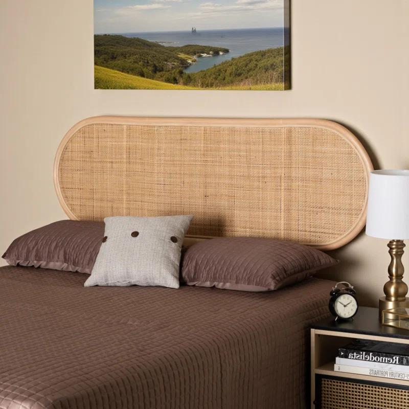 Bayou Breeze Finnian Natural Brown Finish Queen Size Rattan Headboard, 37.21" H X 64.73" W X 0.93" D