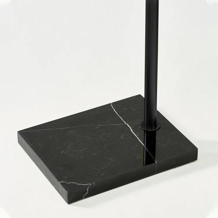 Brightech Logan 76" Modern Adjustable LED Arc Floor Lamp with Black Marble Base and Tan Fabric Drum Shade, Bulb Included
