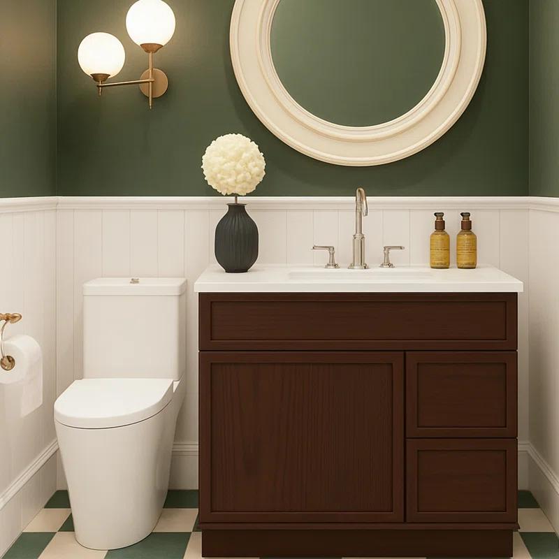 36" W Birch Plywood Freestanding Single Base 2 Drawers Storage Cabinet with Soft Close Door