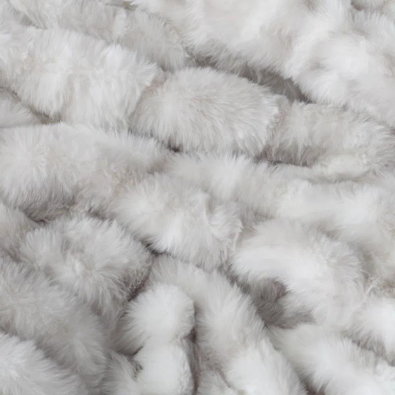 Oversized Ruched Faux Fur Blanket - 60x80-Inch Jacquard Faux Fur Queen-Size Throw for Sofas and Beds - Luxurious Bedding by Lavish Home