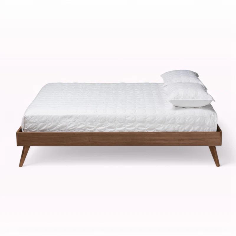 George Oliver Melbourne  Platform Bed Frame in Mid-Century Modern Walnut Brown Finished Wood