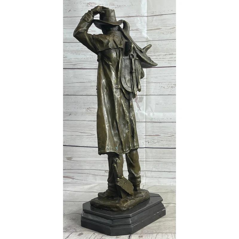 Canora Grey Tashiana Country Western Cowboy Hauling Saddle Bronze Sculpture Statue Art Decor