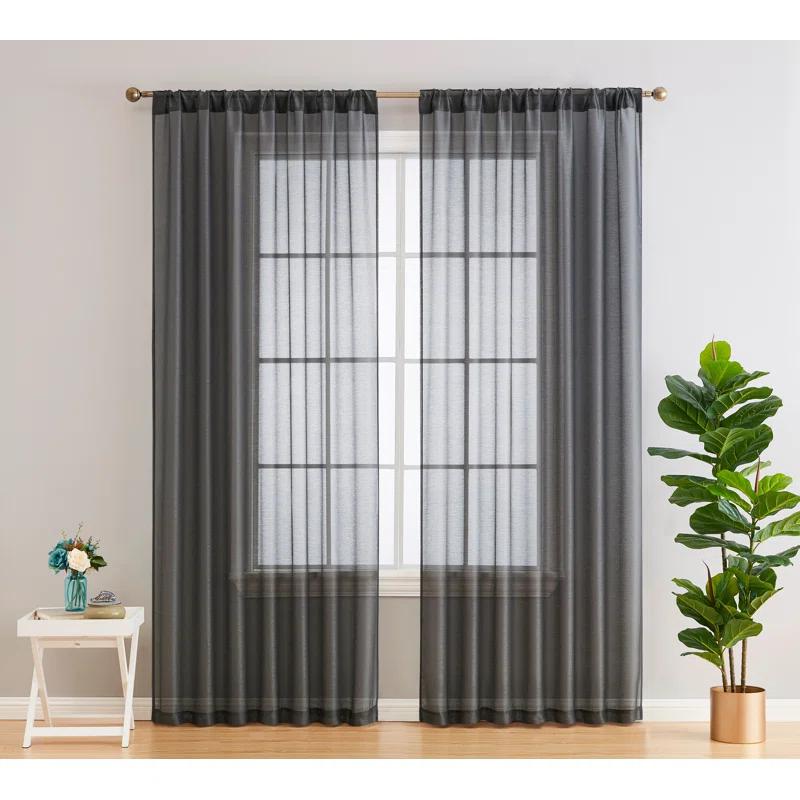 Ebern Designs Lauren Polyester Semi Sheer Curtain Pair (Set of 2)