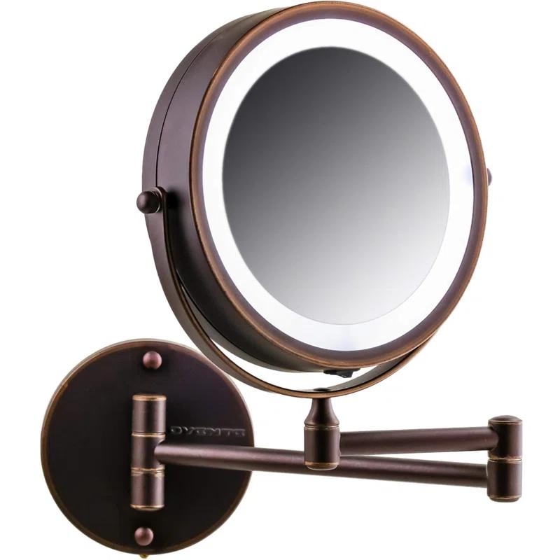 Ovente OVENTE 7" Lighted Wall Mount Makeup Mirror with 1X/10X Magnification, Cordless Double Sided Magnifying Round Vanity Mirror, 360° Swivel Design, Extendable and Folding Arm, Antique Bronze MFW70ABZ1X10X