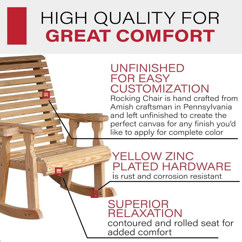 Amish Casual Heavy Duty 600 Lb Roll Back Treated Rocking Chair, Cupholders