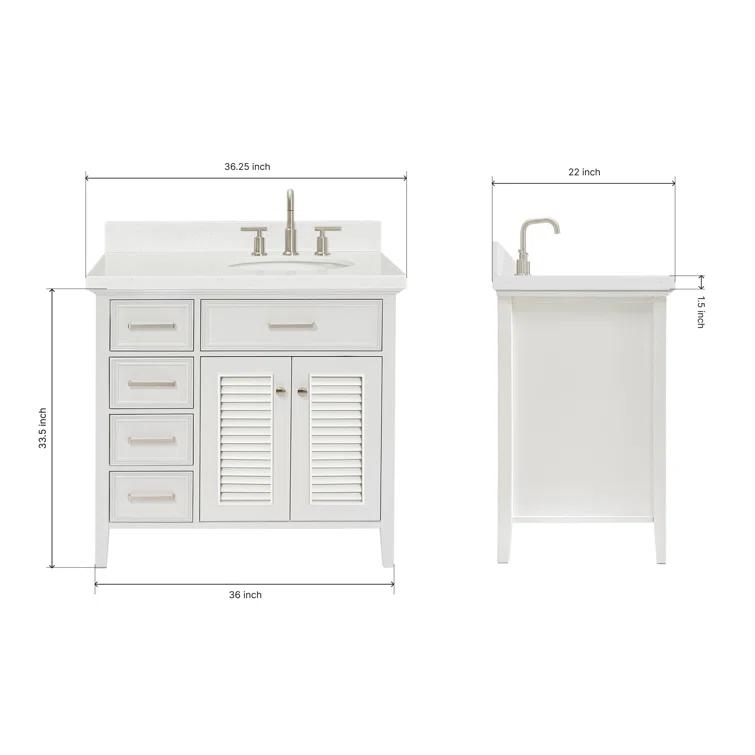 Ariel D036srcqovo Kensington 36" Free Standing Single Basin Vanity Set - White / Carrara