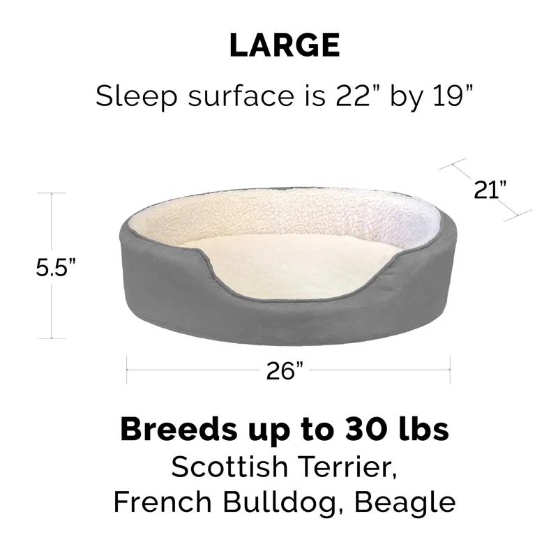 FurHaven Faux Sherpa & Suede Oval Dog Bed