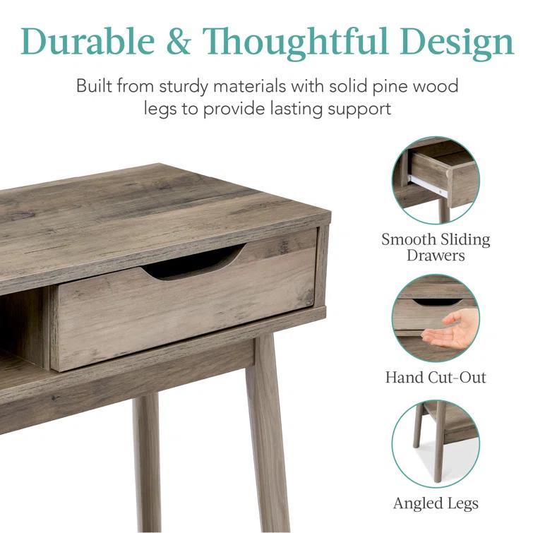 George Oliver Khassidy Mid-Century Modern Hallway Console Table, Space-Saving Sofa Table w/ Cubby, Drawer