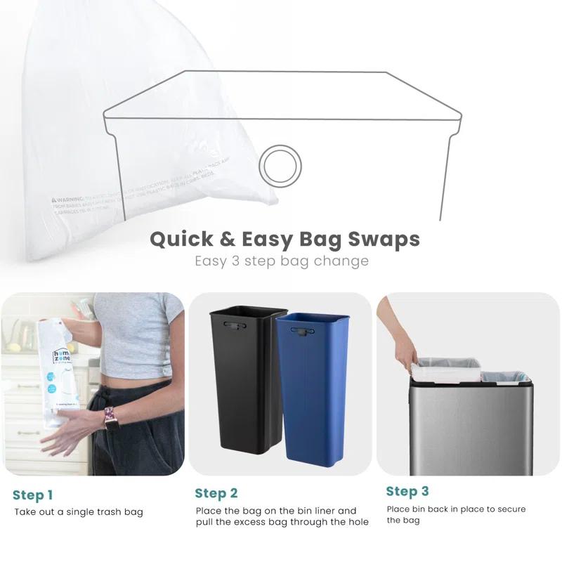 Home Zone Living Home Zone Living Open Top Trash Can Dual Removable Liners for Trash and Recycling Stainless Steel