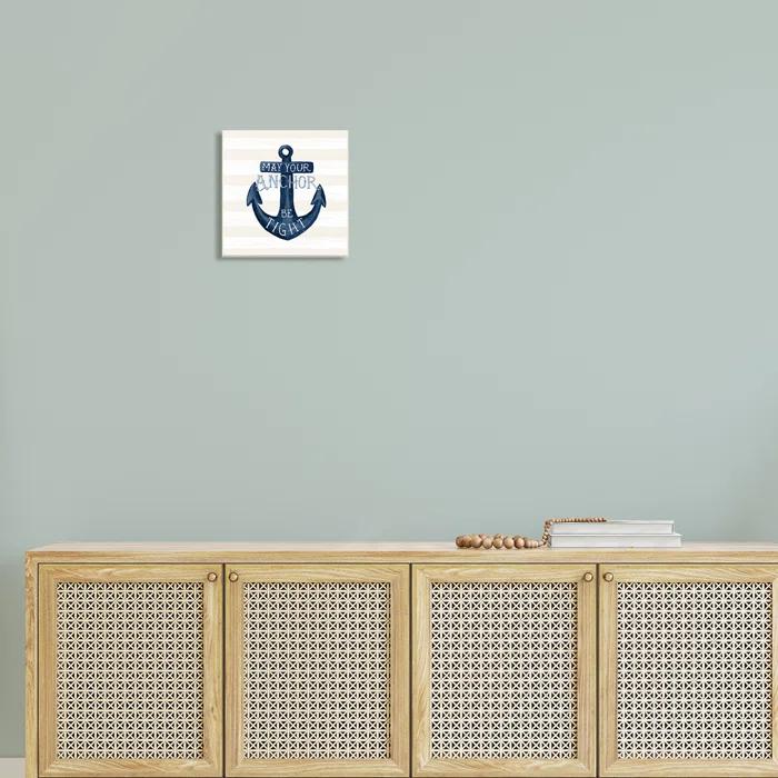 Stupell Industries " Striped Anchor Phrase Nautical Beach Illustration " by Raquel Maciel
