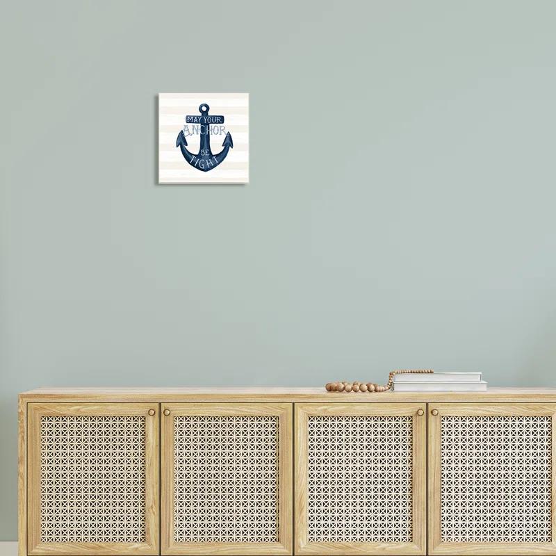 Stupell Industries " Striped Anchor Phrase Nautical Beach Illustration " by Raquel Maciel