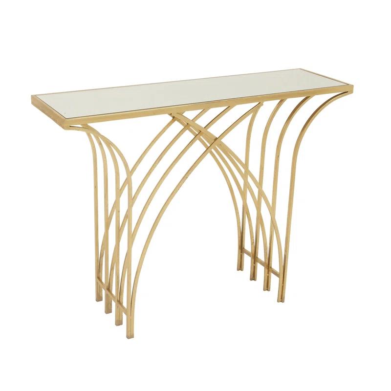 Mercer41 Derbyshire Metal Geometric Gold Console Table with Mirrored Glass Top