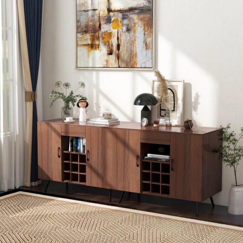 George Oliver Mid-Century Modern Buffet Sideboard Server Cabinet With 9-Bottle Wine Rack