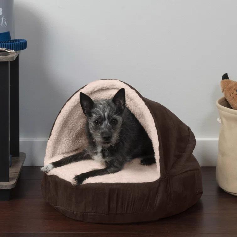 FurHaven Faux Sheepskin Round Hooded Orthopedic Dog Bed