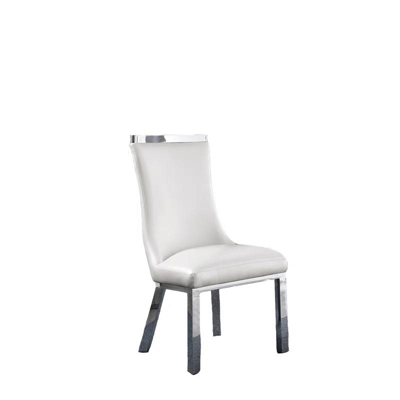 Mercer41 Felisia Solid Back Side White Faux Leather Parsons Chair (Set of 2)