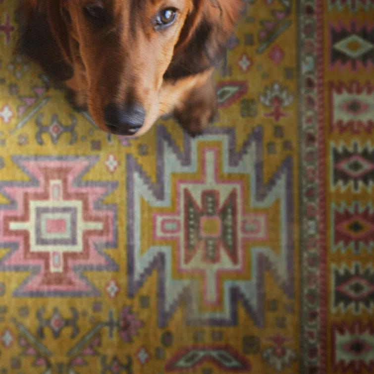 Linon Logan Sivas Polyester 2' X 10' Runner Rug in Yellow and Ivory