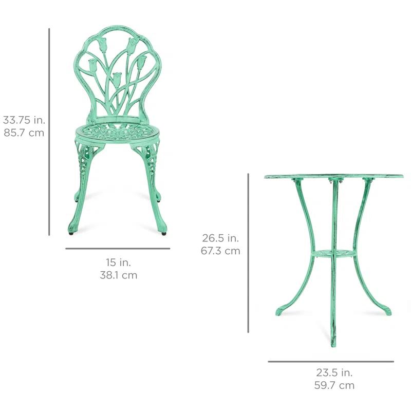 Fleur De Lis Living Fleur De Lis Living 3-Piece Cast Aluminum Patio Bistro Furniture Set W/ Antique Finish - Copper