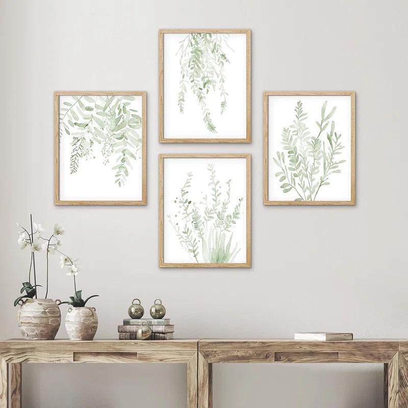 IDEA4WALL Minimal Botanical " IDEA4WALL Framed Pastel Green Forest Leaf Variety Wall Art, Set Of 4 Nature Wilderness Wall Decor Prints, Botanical Floral Wall Decor For Living Room, Bedroom " 4 - Pieces