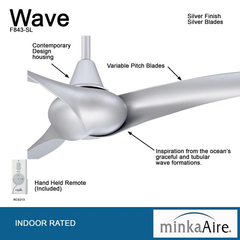 52" Wave 3 - Blade LED Propeller Ceiling Fan with Remote Control and Light Kit Included