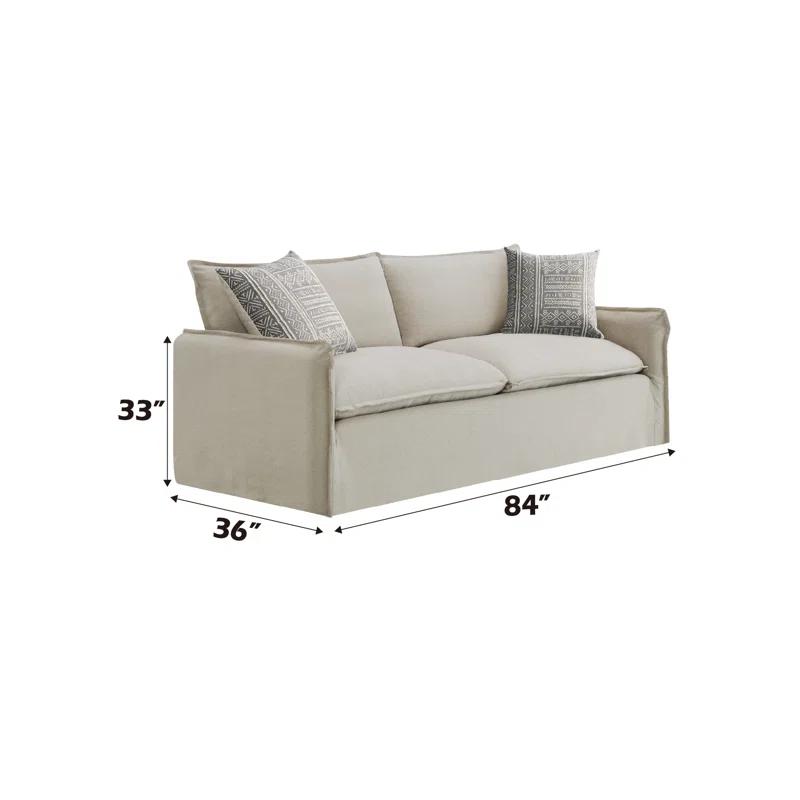 Ebern Designs Upendo Pattern Fabric, Beige Yakety Yak Sand & Beige Linen 3PCS Living Room Set