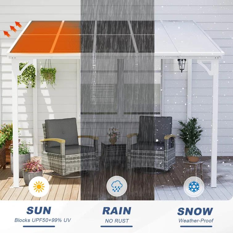 MEISSALIVVE Gazebo, Wall Mounted Gazebo, Lean To Metal Awnings Gazebos, Gazebo Pergola With Sloped Roof, Outdoor Patio Gazebo Awning For Backyard, Deck