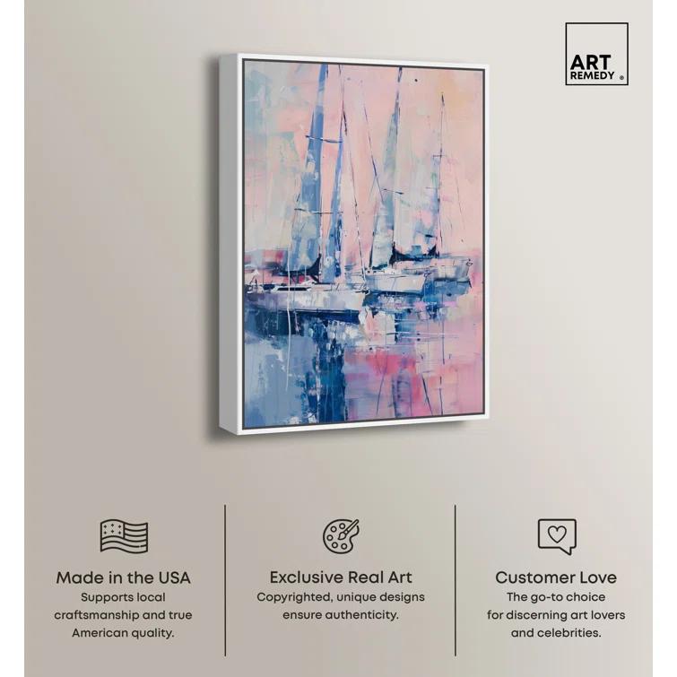 Art Remedy Art Remedy Pastel Sea Breeze Framed Sailing 1 Piece Canvas Wall Art 57710