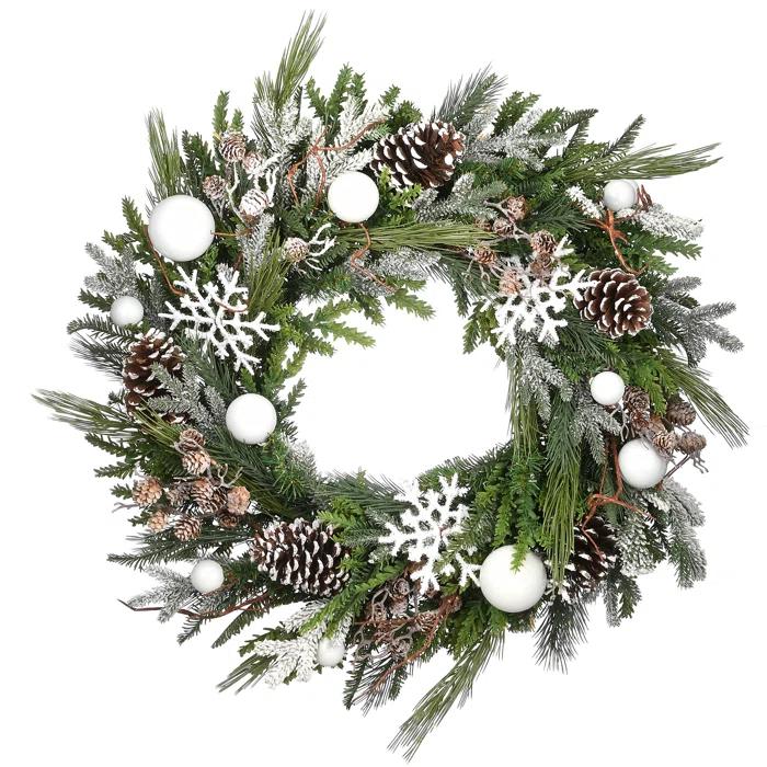 The Holiday Aisle® 30" Pre-Lit Alpine Collection Decorated Wreath