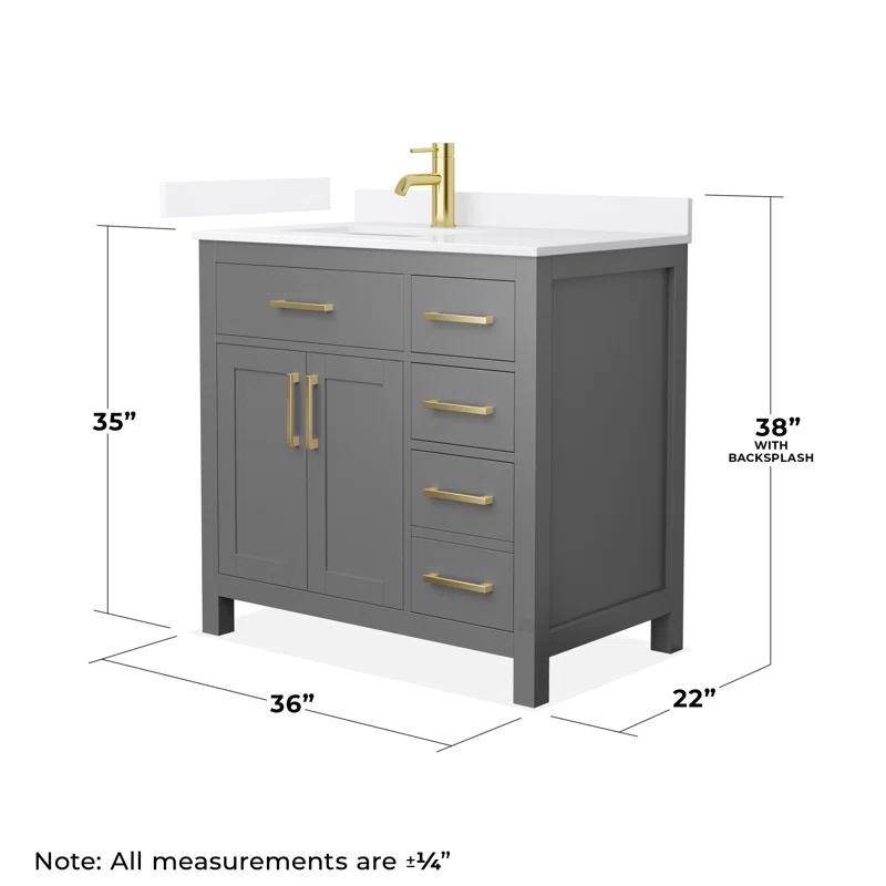 Wyndham Collection Beckett 36" Freestanding Single Bathroom Vanity with Quartz Top