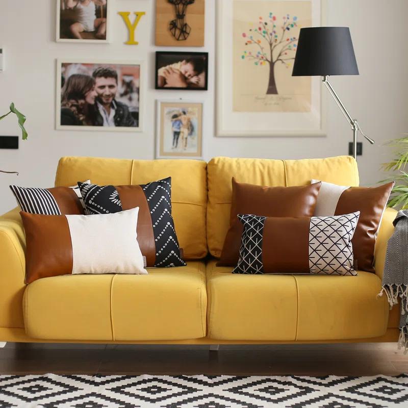 HomeRoots Faux Leather Throw Pillow Cover (Set of 4)