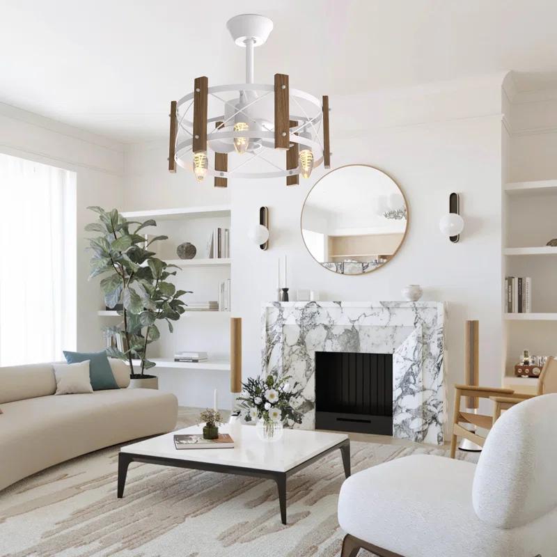 MoNiBloom 19" Flush Mount Caged Ceiling Fan with Remote, Reversible Low Profile Ceiling Fan without Light Bulb